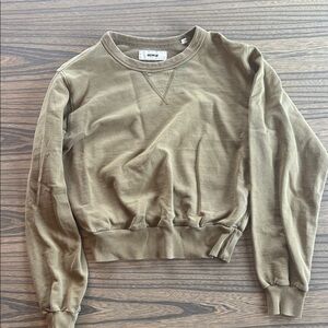 Buck Mason Olive Green Crewneck Cropped Sweatshirt